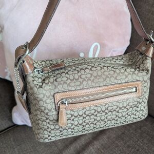 Coach Tan and Brown Signature Shoulder Bag